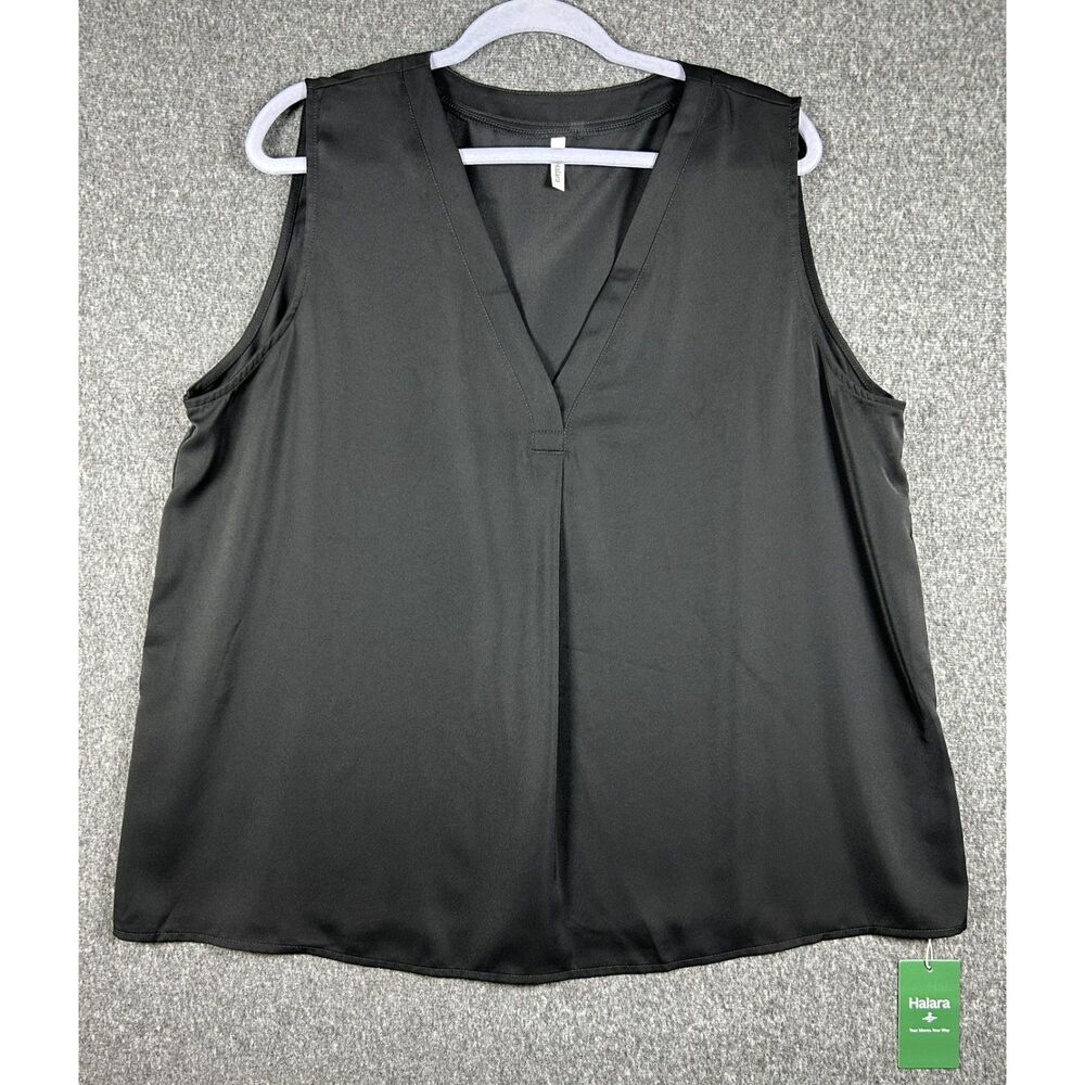 NWT Halara V-Neck Sleeveless Work Blouse Top - Black / Size XL